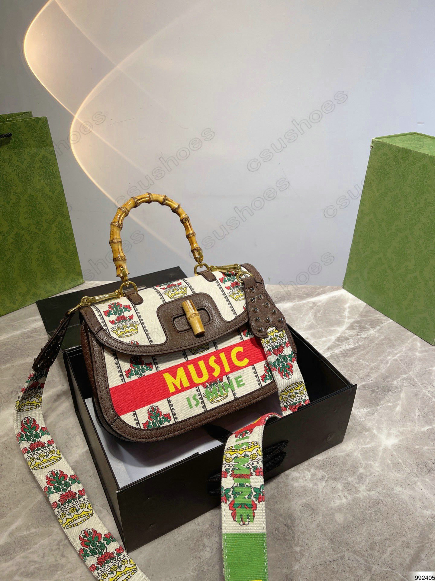 

Bamboo 100th Music Is Mine Small Handbag Ophidia Shoulder Mini Bag Vintage Bags Brand Green and Red Stripe Womens Designer Luxurys Purse Wallets 675797 686864, For different fees;no bag