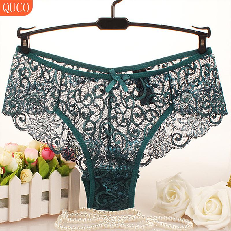 

Women' Panties QUCO Brand Sexy Underwear For Women Lesbian Lingerie Ladies Briefs Female Thongs Transparent Lace Underpants, W13-3