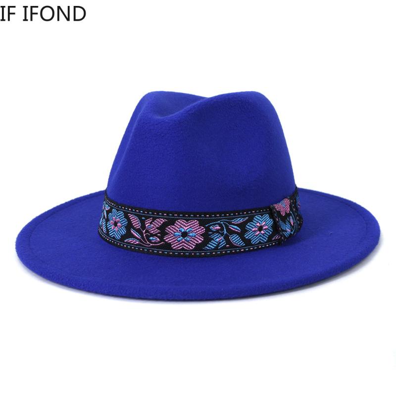 

Wide Brim Hats Fedora Hat Wool Men/Women Top Felt Cap Autumn Winter Panama Sombrero Jazz, Blue;gray