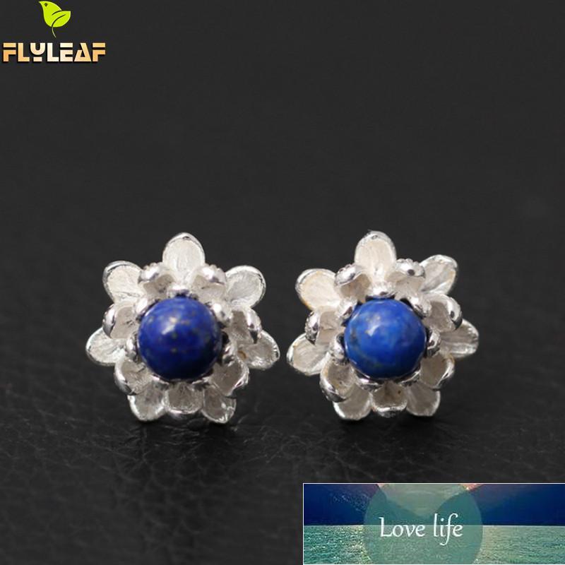 

925 Sterling Silver Lapis Lazuli Lotus Flowers Stud Earrings For Women Elegant Lady Prevent Allergy Sterling-silver-jewelry