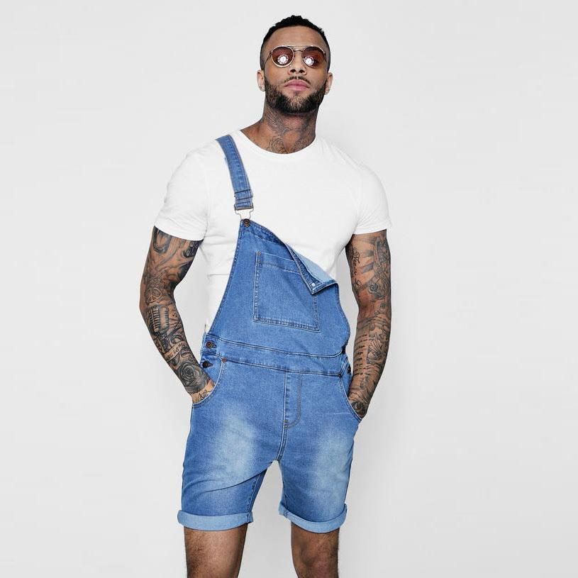 

Fashionable men's rompers Jeans jumpsuit suspender denim pink gray blue summer wide leg Overalls jumpsuits Pants Trousers high quality