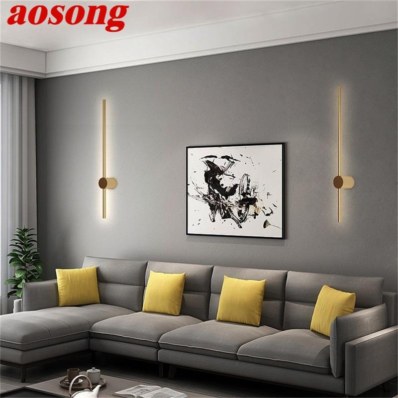 

Wall Lamps AOSONG Brass Nordic Lamp Contemporary Gold Sconces Simple LED Light Indoor For Home Living Room