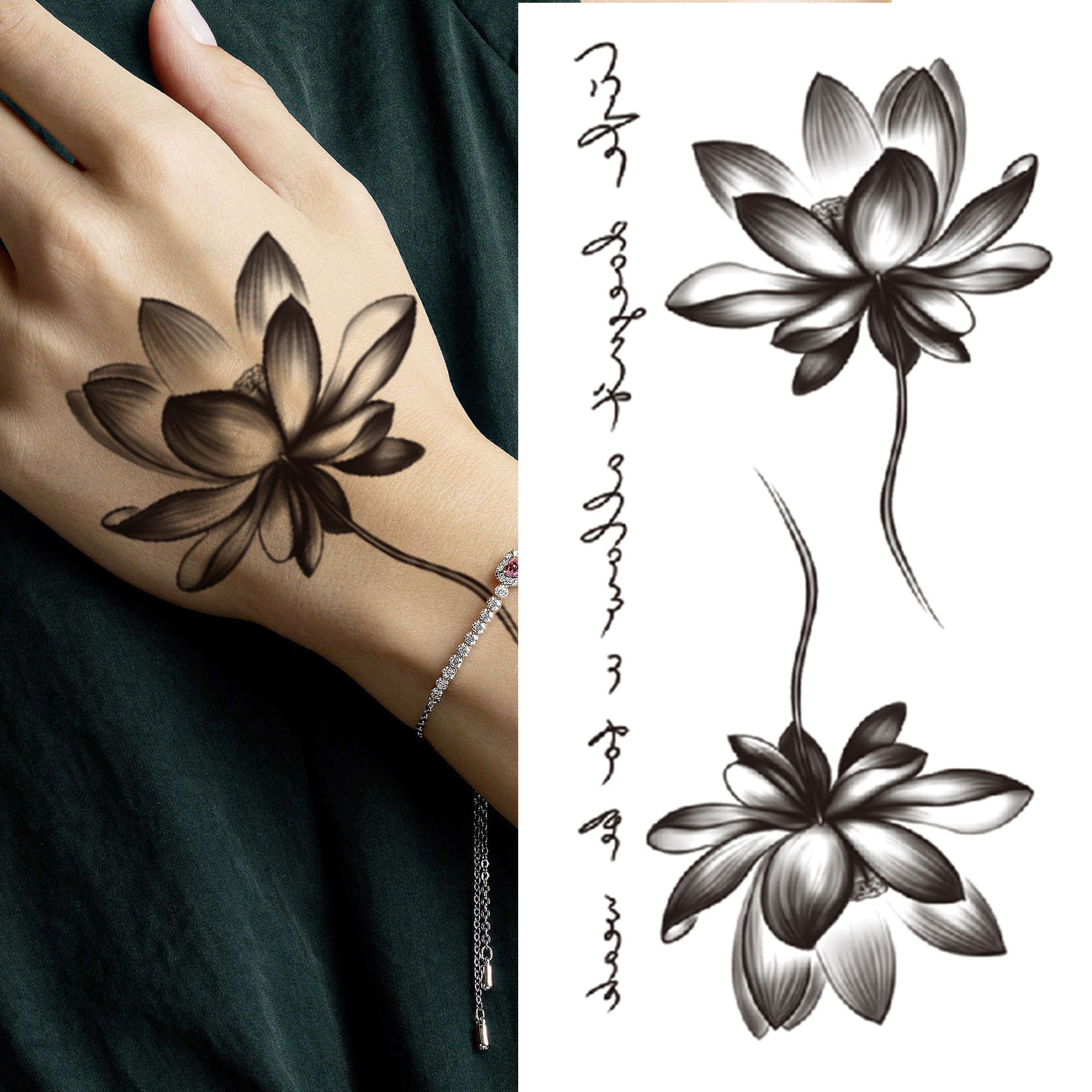 

Waterproof Temporary Tattoos Sticker tattoo Stickers For Women Girls arm Snake Peony Lily Rose Chains Lotus Flower Black Blossom Fake sleeve Transferable Tatoo