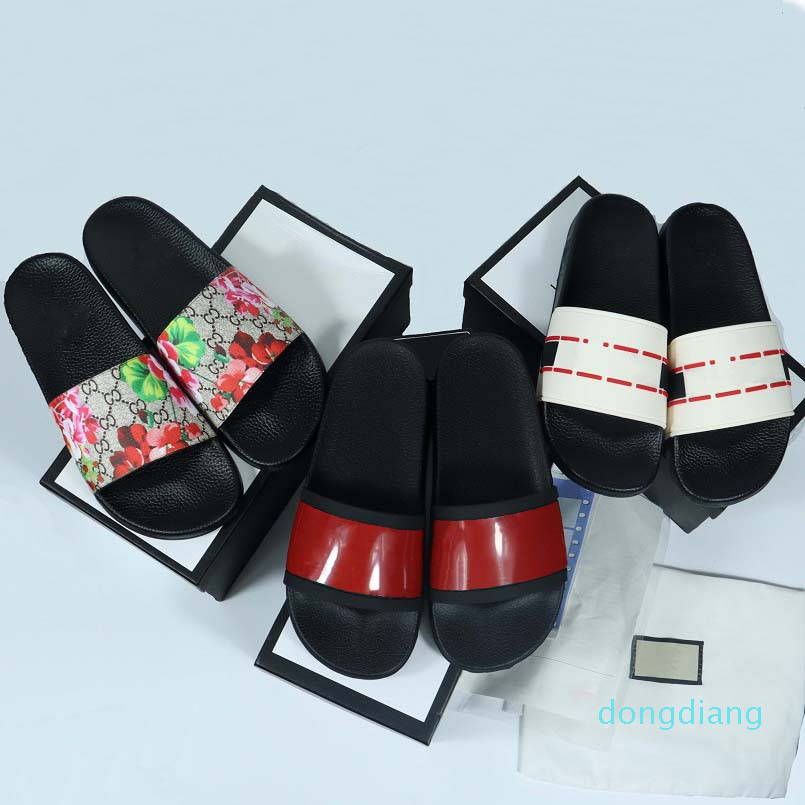 

Luxury-Classics sandals Designer Slippers slides Floral brocade Gear bottoms Flip Flops men women striped Beach causal slipper, #1