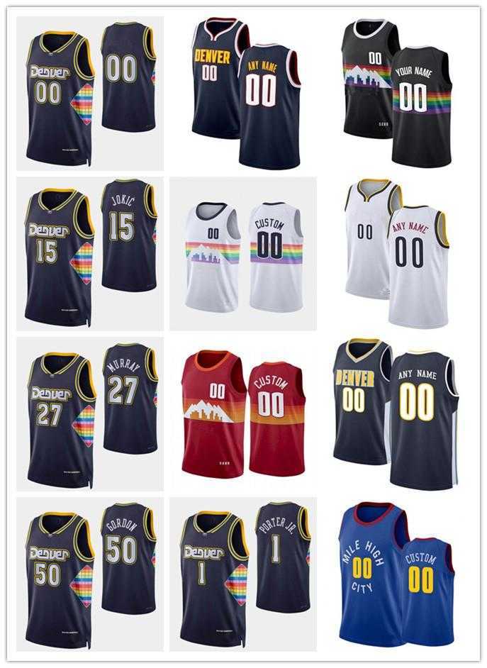 

75th Custom Denver MEN Nuggets's Jersey Women Youth Nikola 15Jokic Jamal 27 Murray 50 Aaron Gordon 1 Michael Porter Jr. Baske, Black;red
