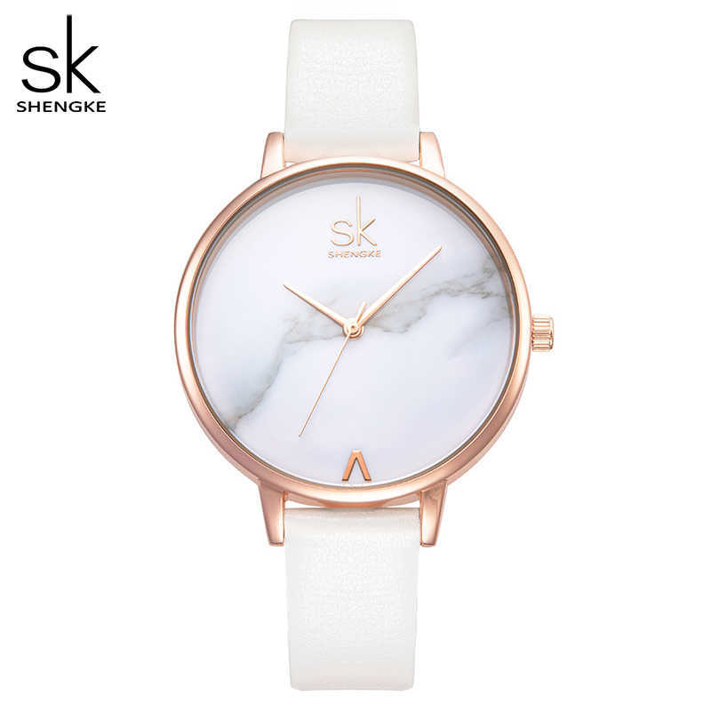 

Shengke Top Brand Fashion Ladies Watches Leather Female Quartz Women Thin Casual Strap Reloj Mujer Marble Dial SK 210616, Black