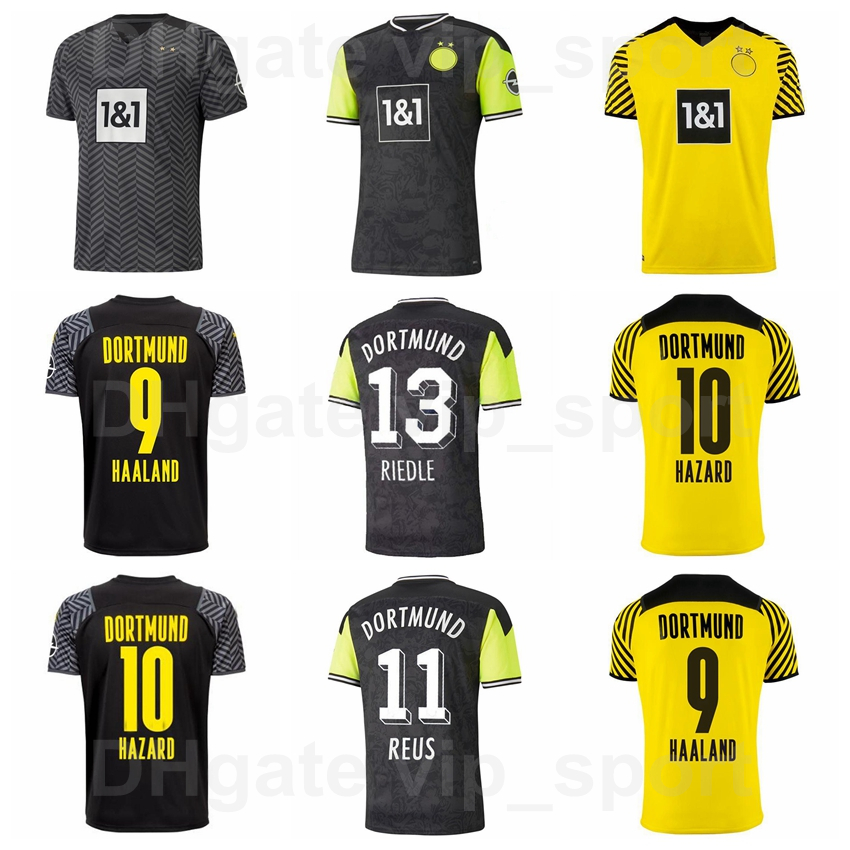 

21-22 Borussia Dortmund 9 HAALAND Soccer Jersey BVB 11 REUS 10 HAZARD 13 GUERREIRO 19 BRANDT 28 WITSEL 6 DELANEY 22 BELLINGHAM 15 HUMMELS BURKI Football Shirt Kits, With patch
