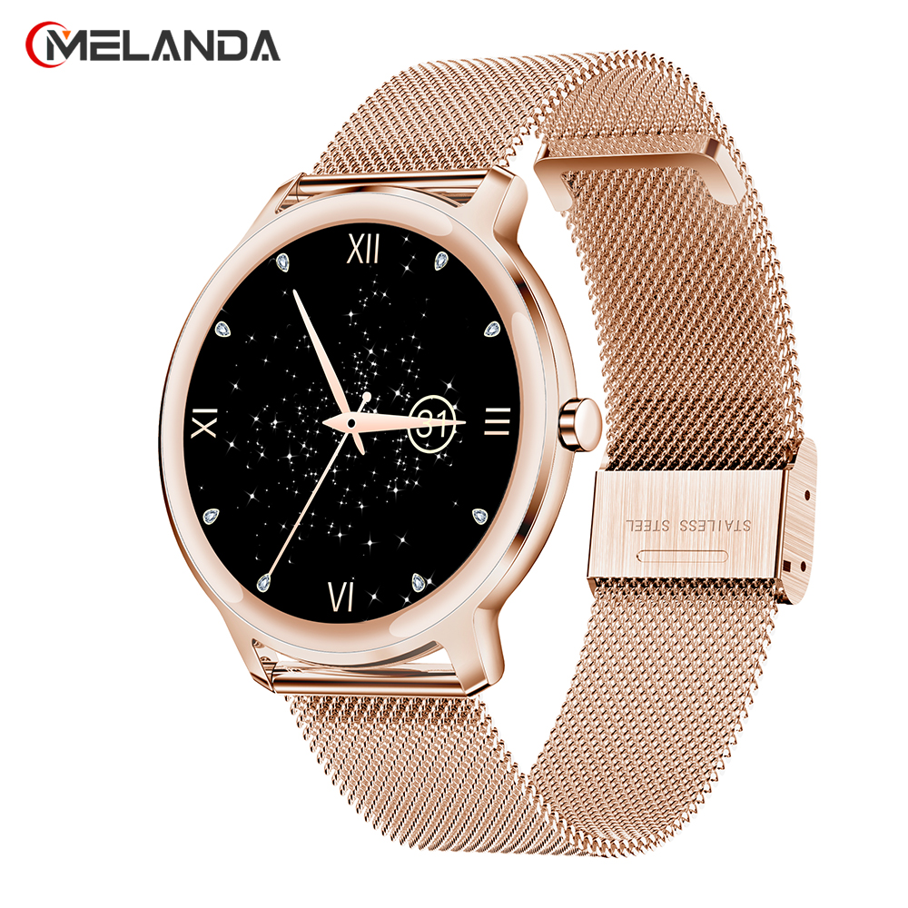 

MELANDA 2021 Smart Watch Women Lovely Bracelet Full Touch Screen Heart Rate Monitor Fitness Tracker Womens Smartwatch Newg, Mesh rosegold
