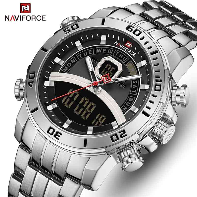 

NAVIFORCE Watches Men Top Luxury Brand Fashion Sport Watch Mens Waterproof Chronograph Quartz Wristwatch Relogio Masculino 210517, Silver black