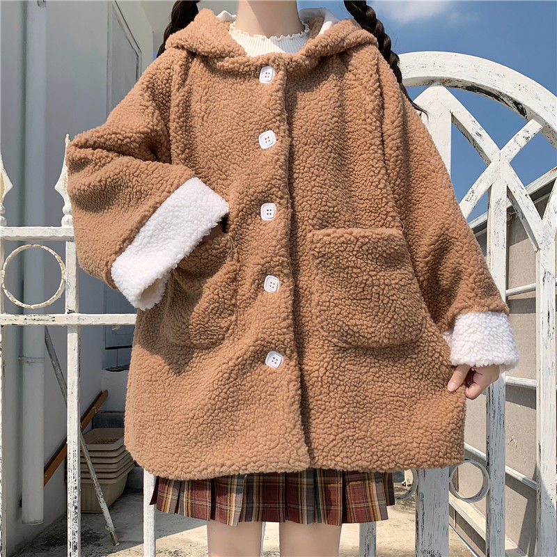 

Women's Knits & Tees Lovely Japanese Girl Rabbit Ear Lamb Wool Coat Autumn and Winter Plush Loose Versatile Hooded Sweater Women UTPQ, 1# packing bag