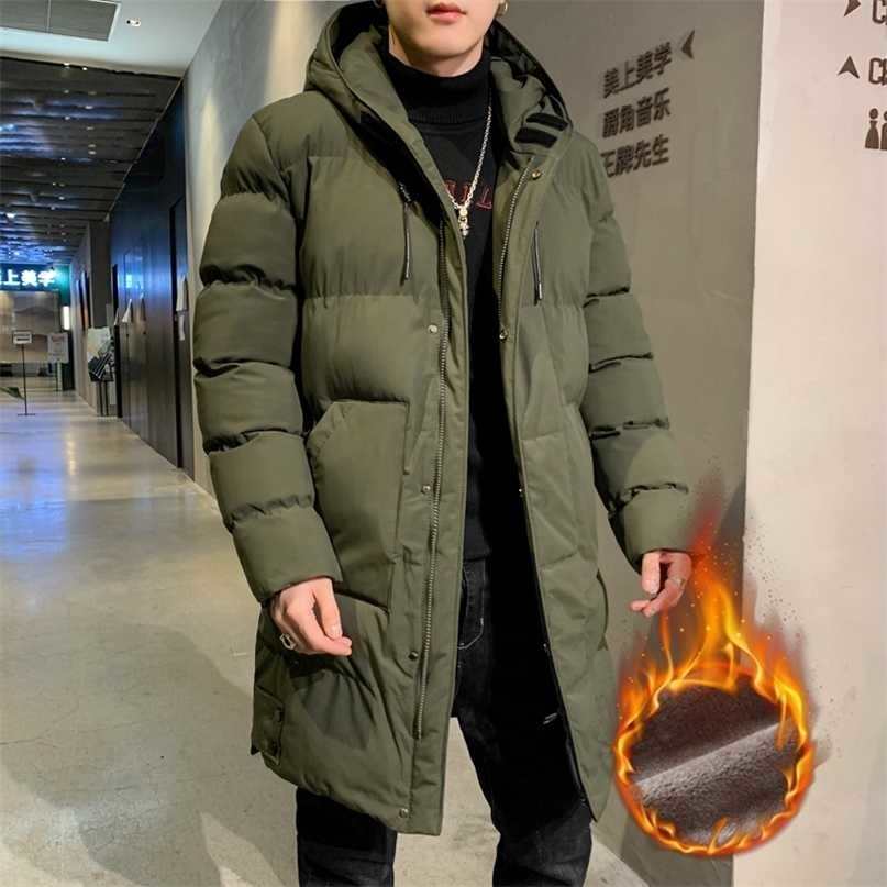 

Brand Winter Long Fleece Parka Coat Men Warm Jacket 7XL 8XL Large Size Hooded Windbreaker Thicken Casual Thermal Parkas 211204, Black