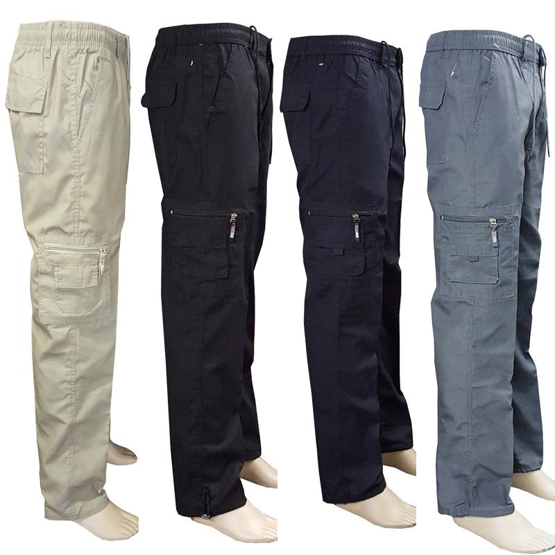 

Men's Pants Fashion Cargo Pure Color Slim Fit Zipper Elastic Pocket Breathable Trousers 2022, Black