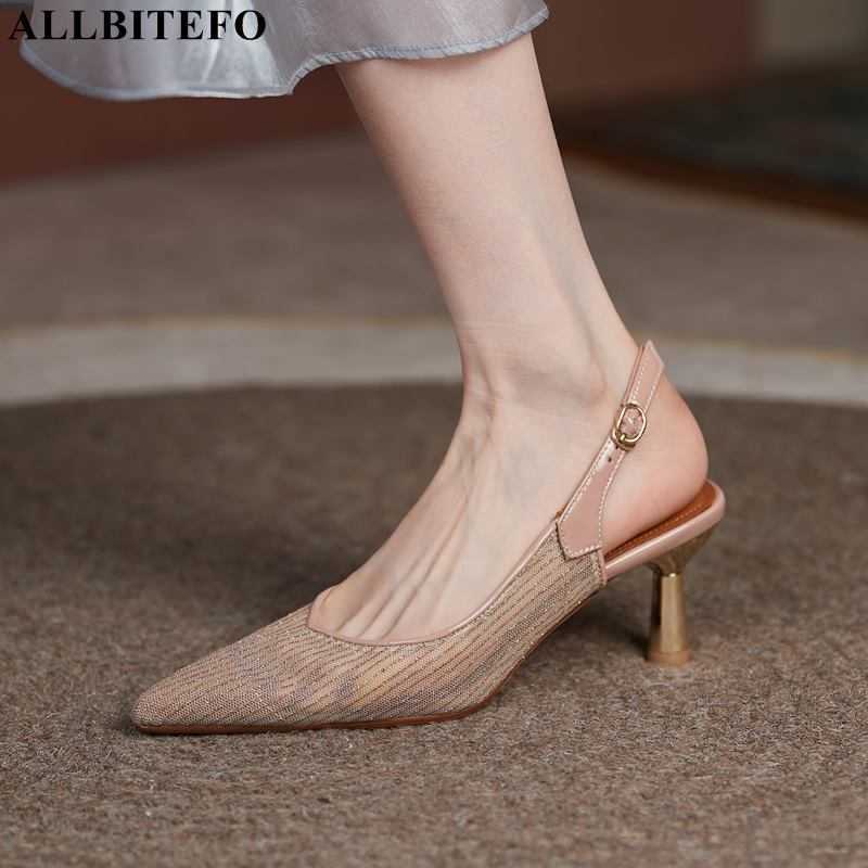 

ALLBITEFO Summer Breathable Mesh Genuine Leather Sheepskin Insole Women Heels Sandals Fashion Sexy Girls Shoes Sandals For Girls 210611, As picture