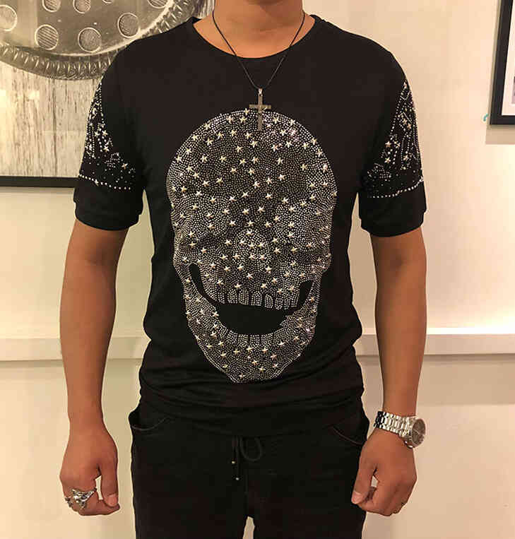 

Men's T-Shirts shirts 2021 will see cotton the neck short sleeve t male shirt fitness trends superior quality with diamonds, Black