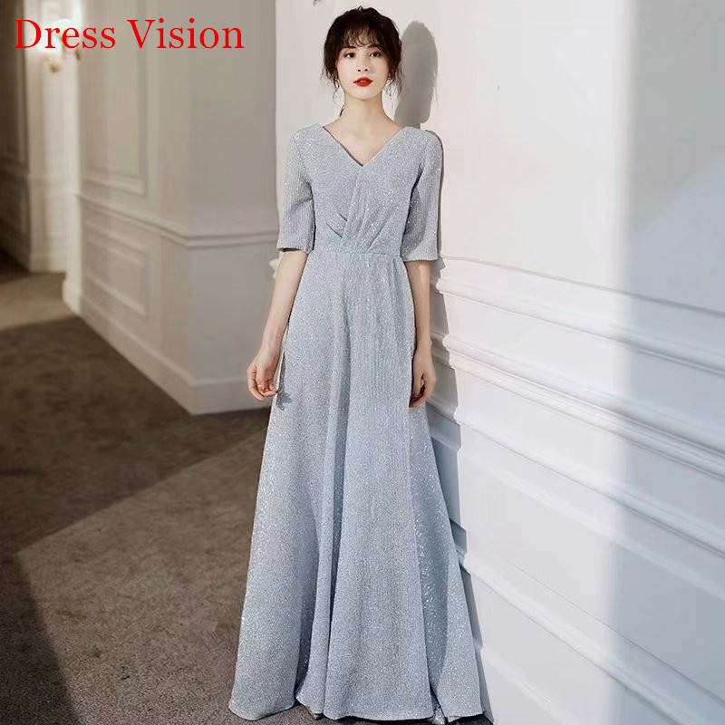 

Robe De Soiree Black Evening Dresses V-Neck Half Sleeve A-Line Party Gown Robe De Soire De Mariage Vestido Fiesta Boda, White