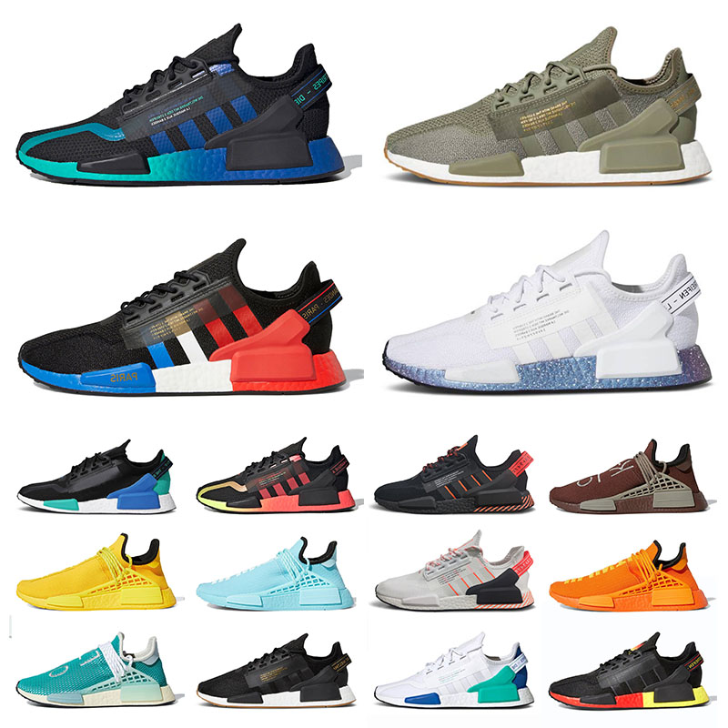 

High Quality Running Shoes Pharrell Williams x Nmd Human Race Hu Trail R1 v2 Sports Sneakers Trainers Black Aqua Tones Dazzle Camo Japan White Outdoor Jogging Walking, 23 36-45