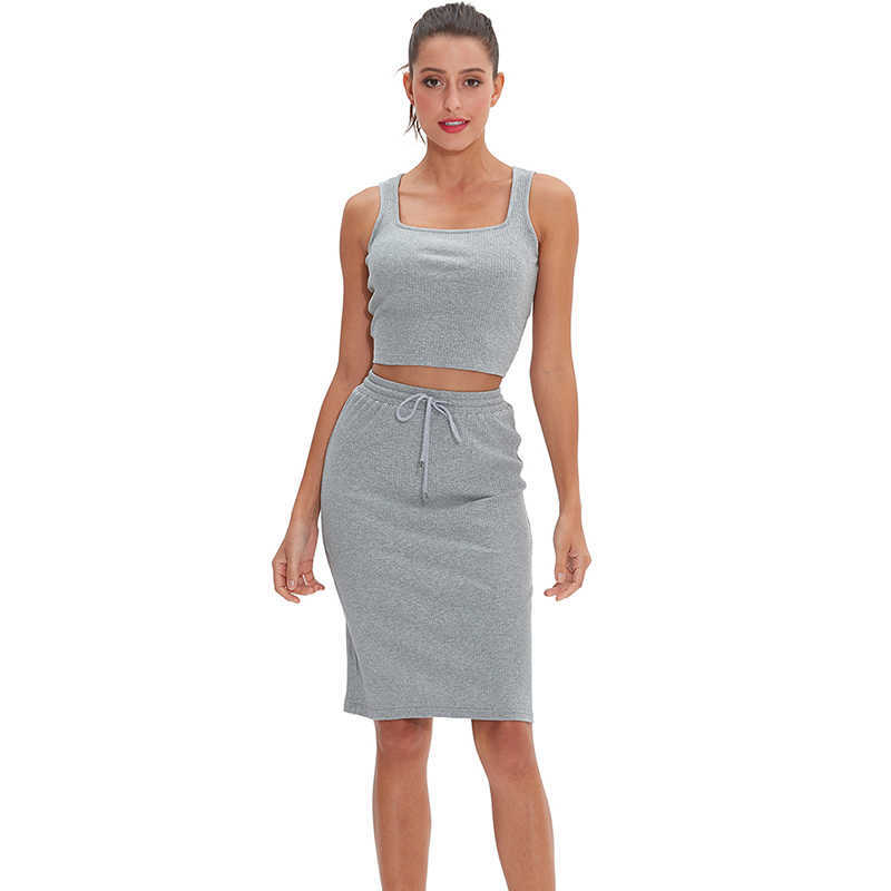 

100% Knitted Cotton Summer sleeveless Square Collar Women Jumpsuit Set Casual Elegant Drawstring Girls Dress playsuit M30174 210526, Apricot
