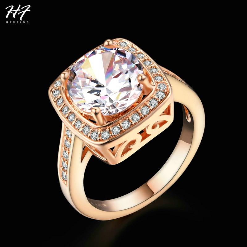 

Cluster Rings Top Quality Classic Cube Zirconia Rose Gold Color Engagement Ring Austrian Crystals Jewelry For Women Sale R111, Golden;silver