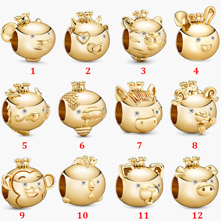 

Fine jewelry Authentic 925 Sterling Silver Bead Fit Pandora Charm Bracelets Yellow Gold December Zodiac Series Animal String Safety Chain Pe, Black