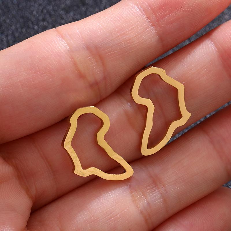 Stud Stainless Steel Geometric Africa Map Shape Earrings Gold Silver Color Ethnic Jewelry For Women Ear Brincos-image-704552659