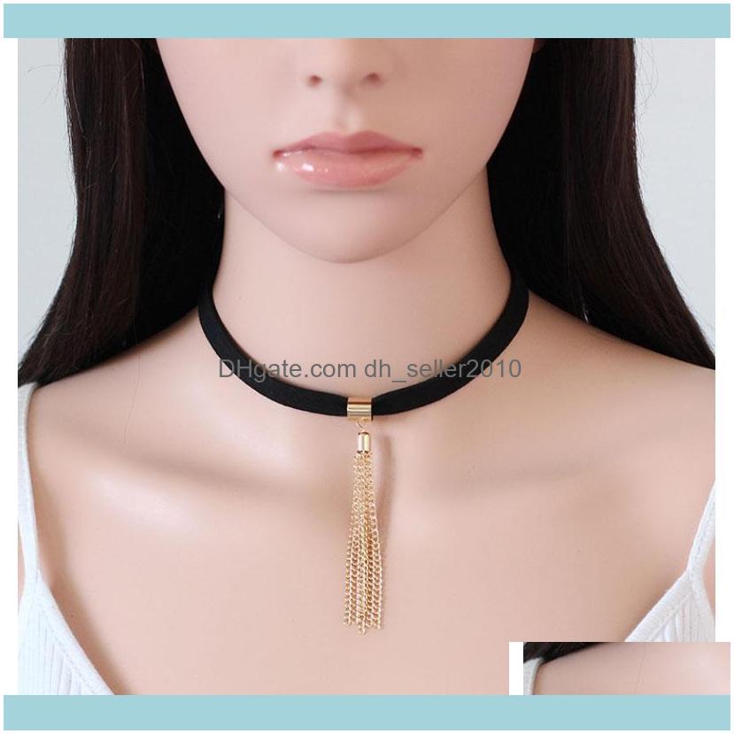 

Necklaces & Pendants Jewelryarrival Tassel Pendant Choker Necklace Fashion Black Veet Collar Leather Short Fsshion Jewelry Colar Bijous Chok