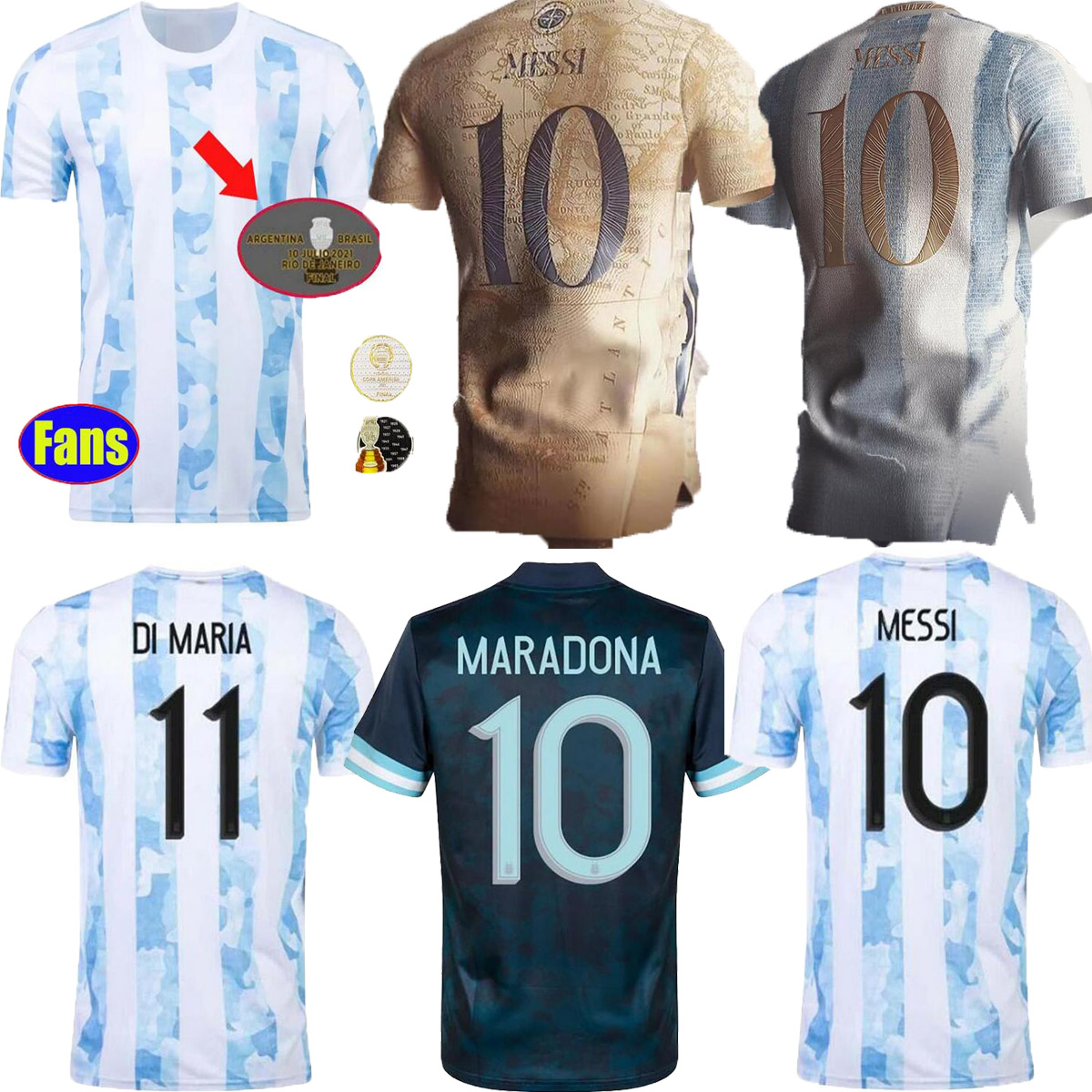 

Copa America finals 2021 ARGENTINA soccer jerseys home and away 21 22 Messi DI MARIA Maradona match details 200 years champions Lo Celso CONCEPT football shirt, Blue