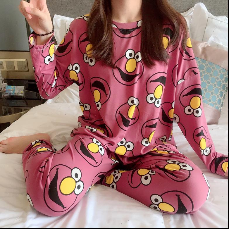 

autumn winter 2pieces pyjamas womens sleepwears set girls cotton round neck pajamas sets teacup cat sleepwear clothes free, Black;red