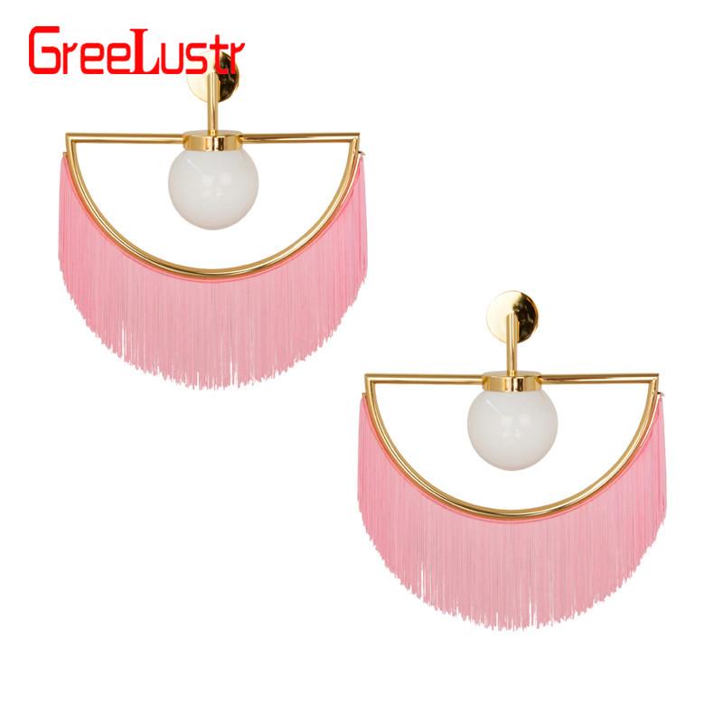 

Nordic Designer Tassel Glass Ball Wall Light Fix Pink Ins Girl Sconces For Living Room Bedroom El Led Fixtures Lamp