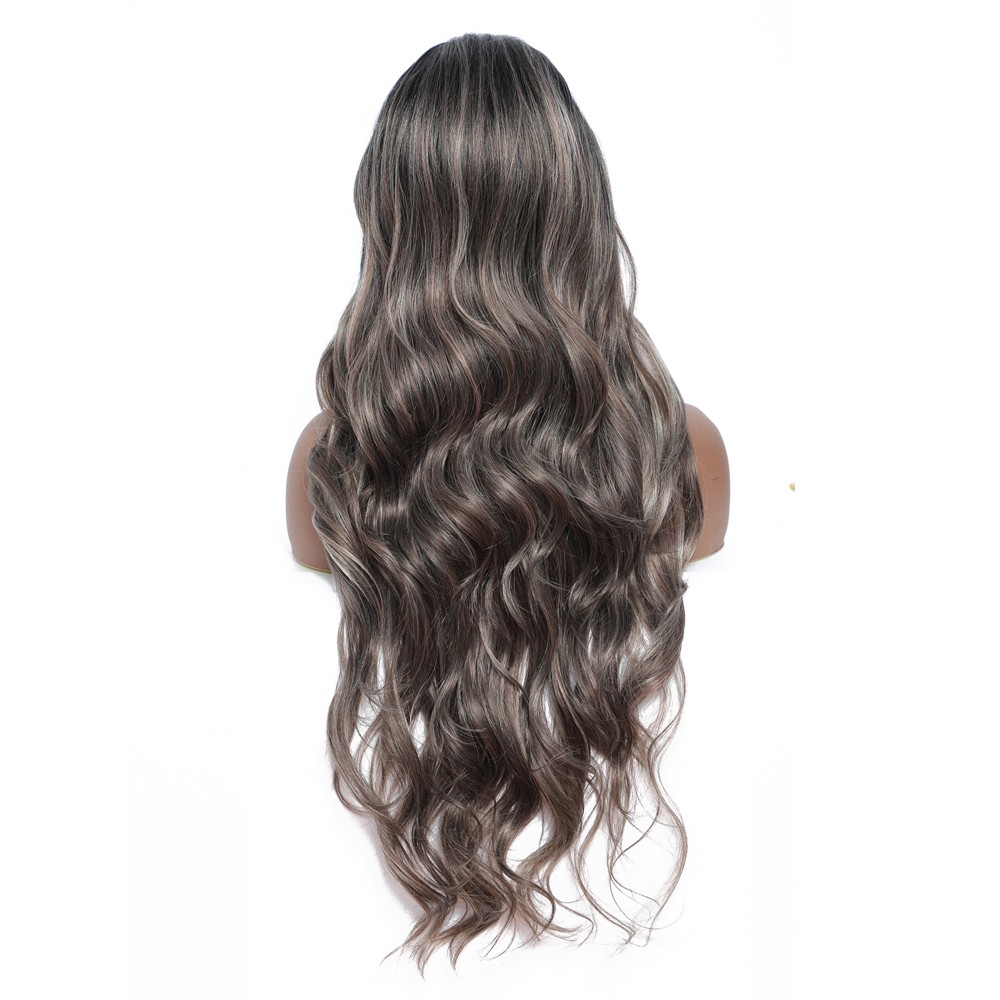 Costume Accessories Long Wavy Synthetic Lace frontal wigs with red Highlights Mauve Blonde Hair 28 Inches Free part Lace Wig Party Cosplay-image-749078096