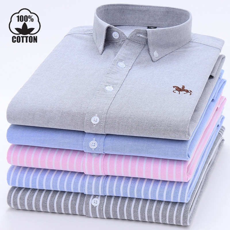

6XL New Cotton Oxford Mens Shirts For Man Long Sleeve Casual Dress Shirt Men Embroidered Without Pocket Button Social Clothing, Green