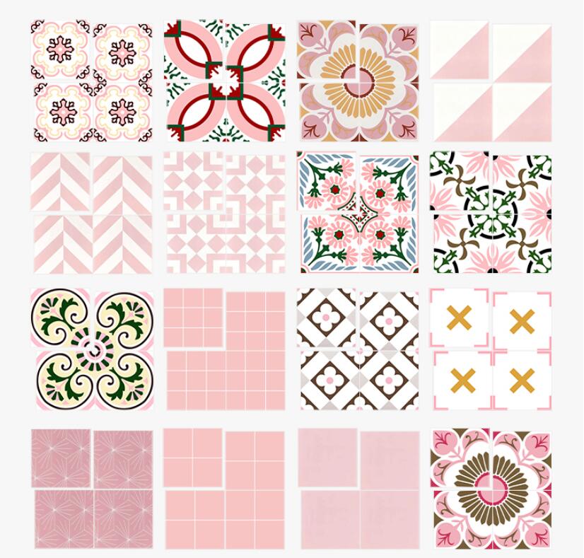 Pink art tiles retro cartoon mosaic Anti skid small floor tile for balcony of kitchen and toilet-image-699275966