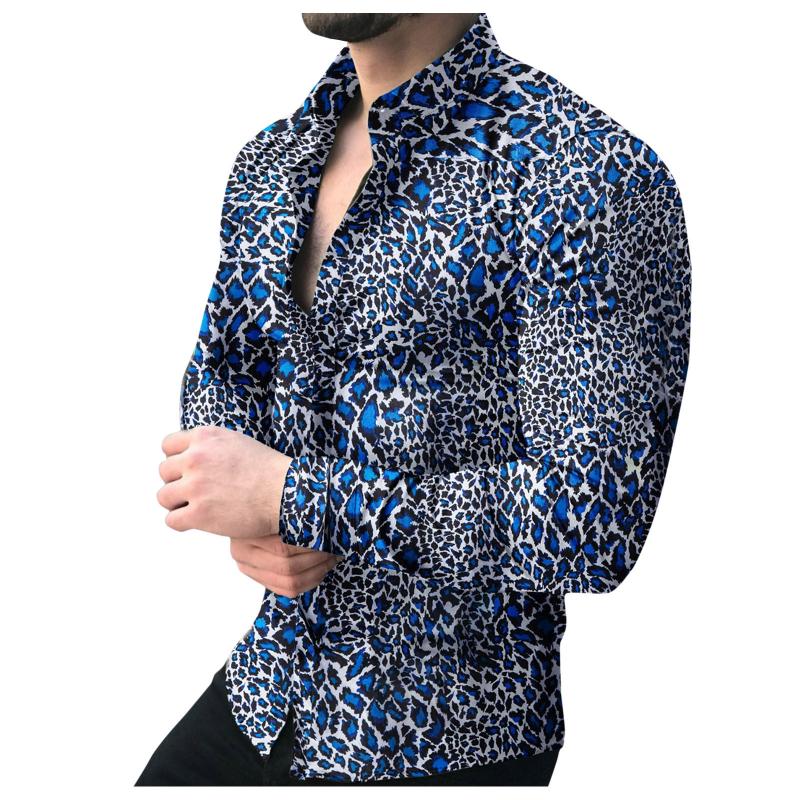 

Men's Casual Shirts Leopard Print Shirt Long Sleeve Button Turn-down Collar For Men Tops Camisas De Hombre Manga Larga, Black