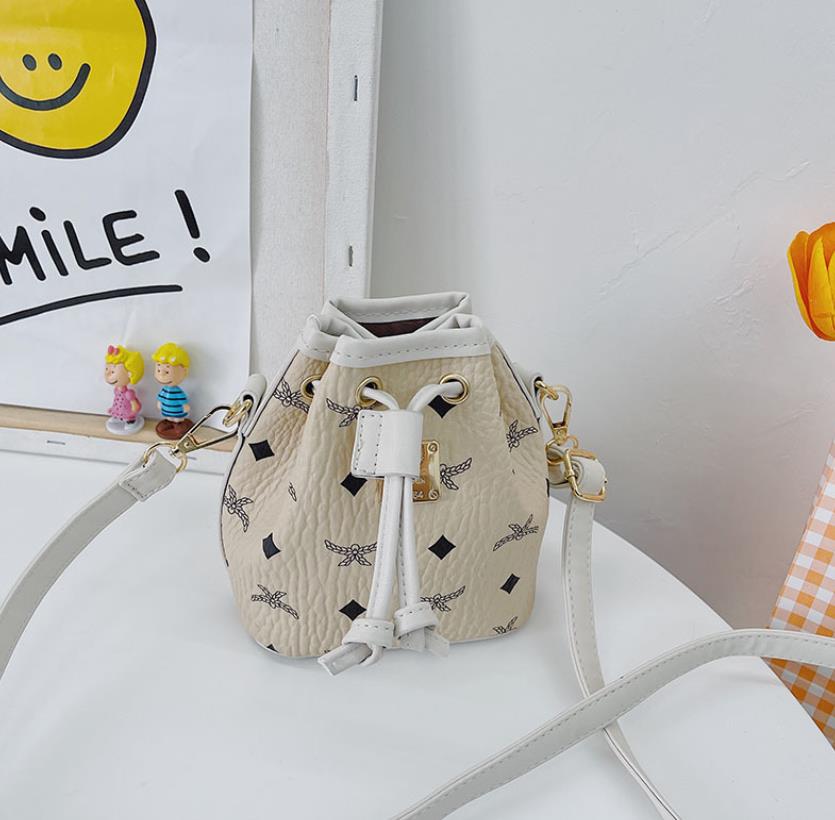 

5colors brand Kids Single Shoulder Handbags Children Designer Letters Print baby Girl Princess Cross Body Change Purse PU Leather Messenger Bucket Bags, C1