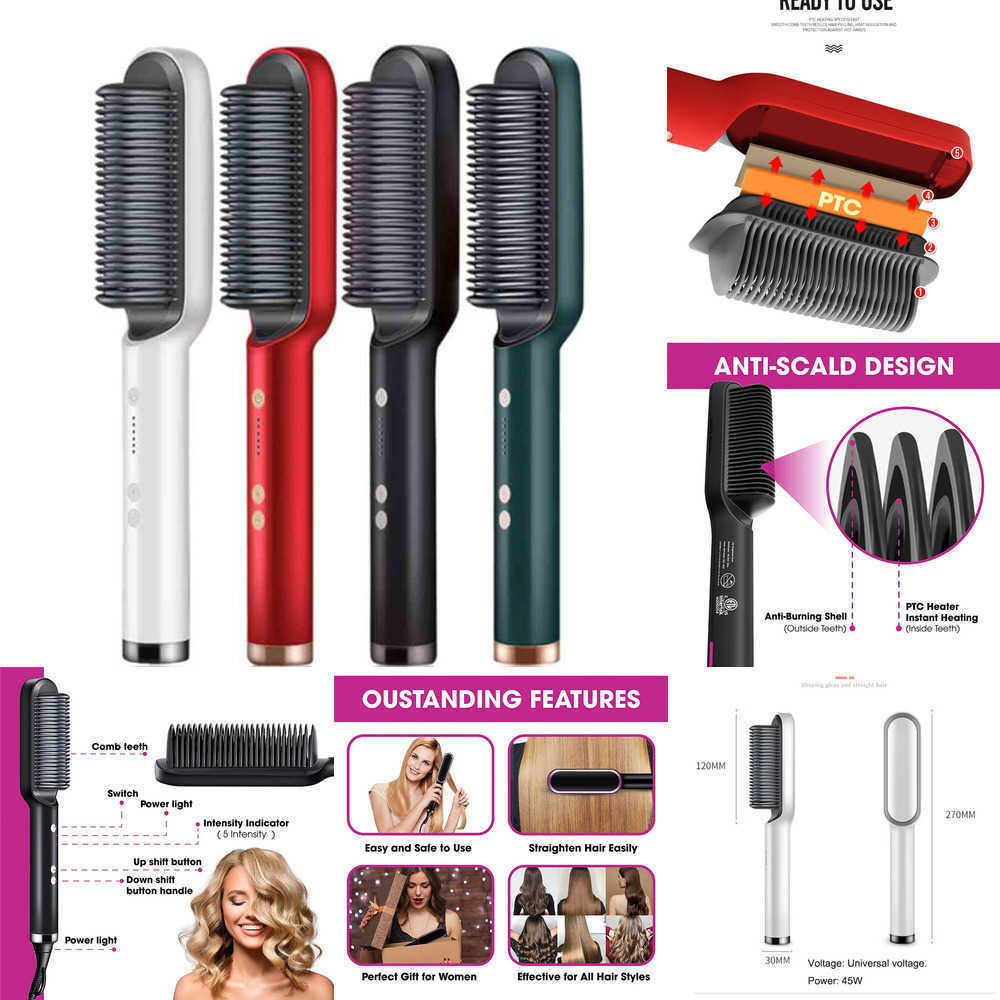 

Multifunctional Professional Hair Straightener Fast Heating Curler Iron Comb Ceramic Hair Brush Curling Flat Irons Tik Tok Styling tool Styler Box Packing H8901