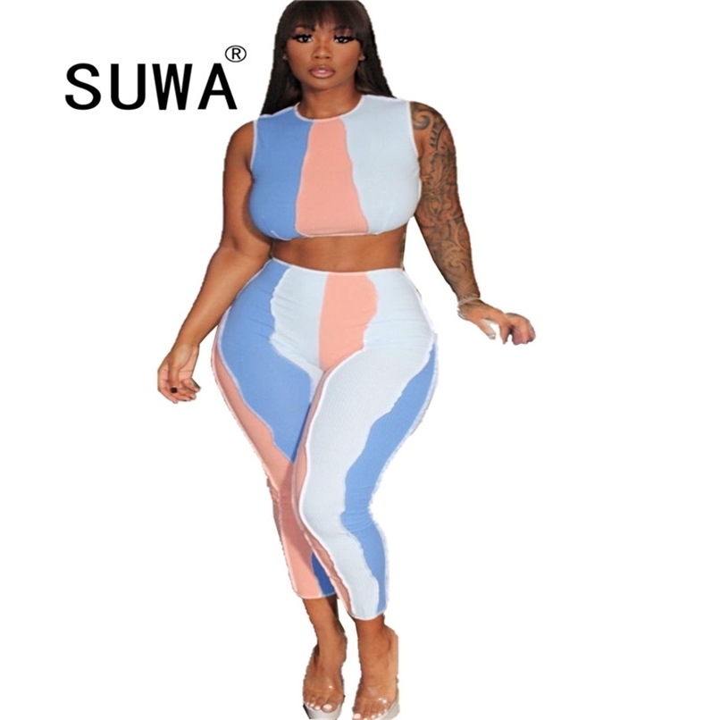 

Summer Women Two Piece Sets Fashion Clothing Arrival Pullover Crop Top Skinny Classic Pants Sexy Fitness Wear 210525, Red