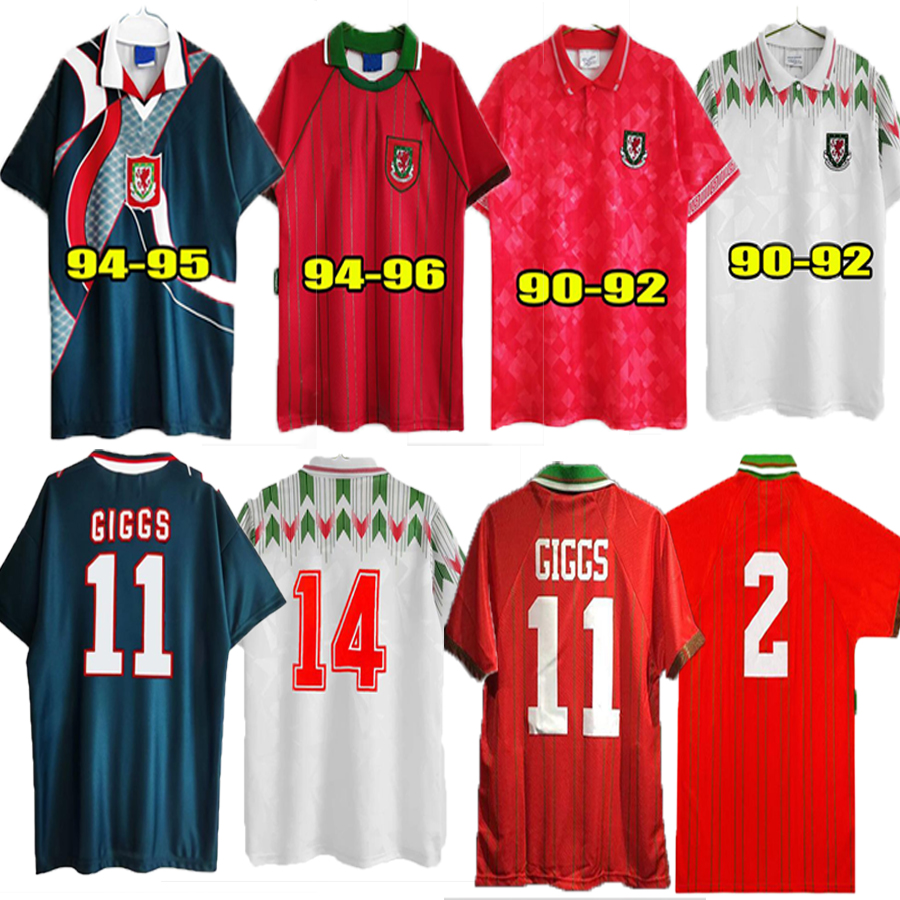 

Wales 98 90 92 93 94 95 96 retro soccer jersey home and away Giggs Hughes Saunders Rush Boden Speed vintage classic football shirt, Black