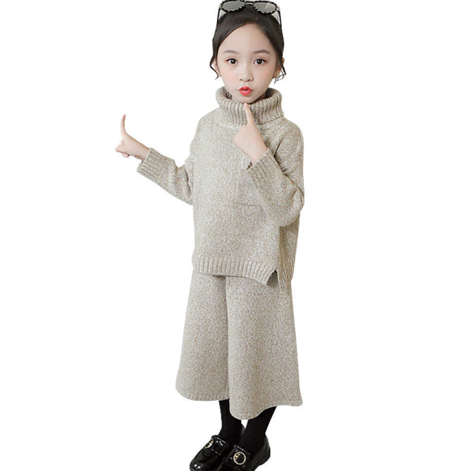 

Teenage Children Clothes Sweater + Pants Costume For Girls Thick Warm Girl Knitted Set Autumn Winter Kids Clothing 210528, As picture