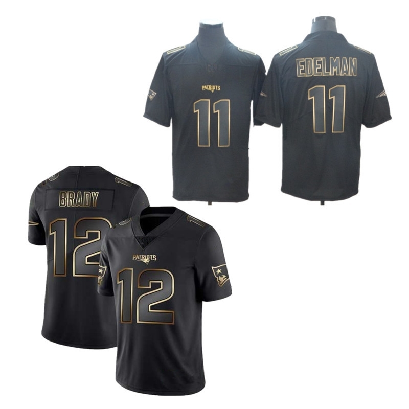 Patriots #12 Tom Brady #11 Edelman black gold special olive Jersey-image-706568327