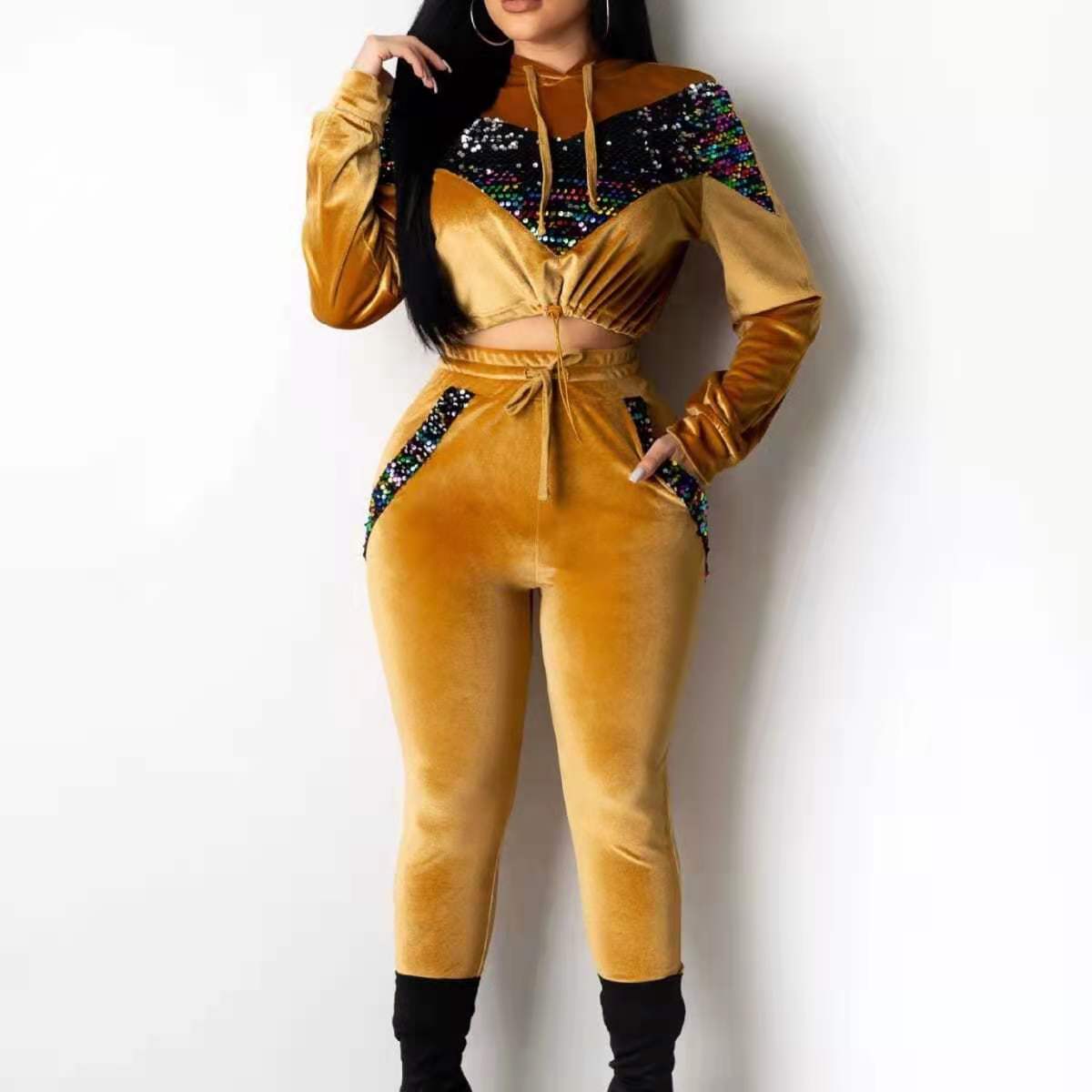 

Women' Tracksuits Designer Amazon thickened Korean velvet splicing casual suit