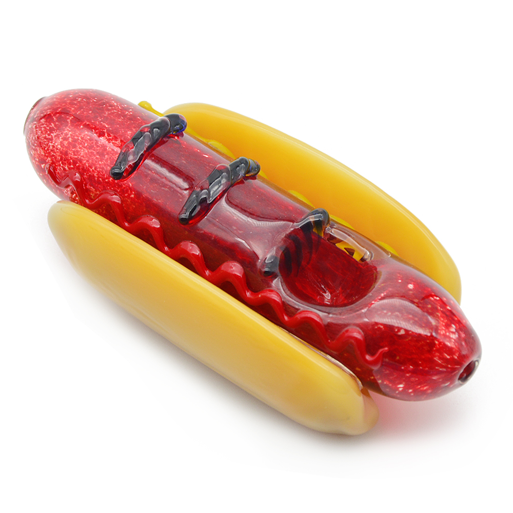 

4" Funny Hotdog Glass Pipe Tobacco Spoon Hand Pipe Handmade Glass Smoking Pipes Oil Burner Dry Herb Pipe Piece