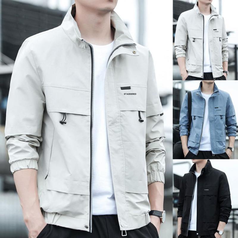 

Men's Jackets Trendy Men Jacket Solid Color Zipper Great Stitching Simple Spring, Black;brown