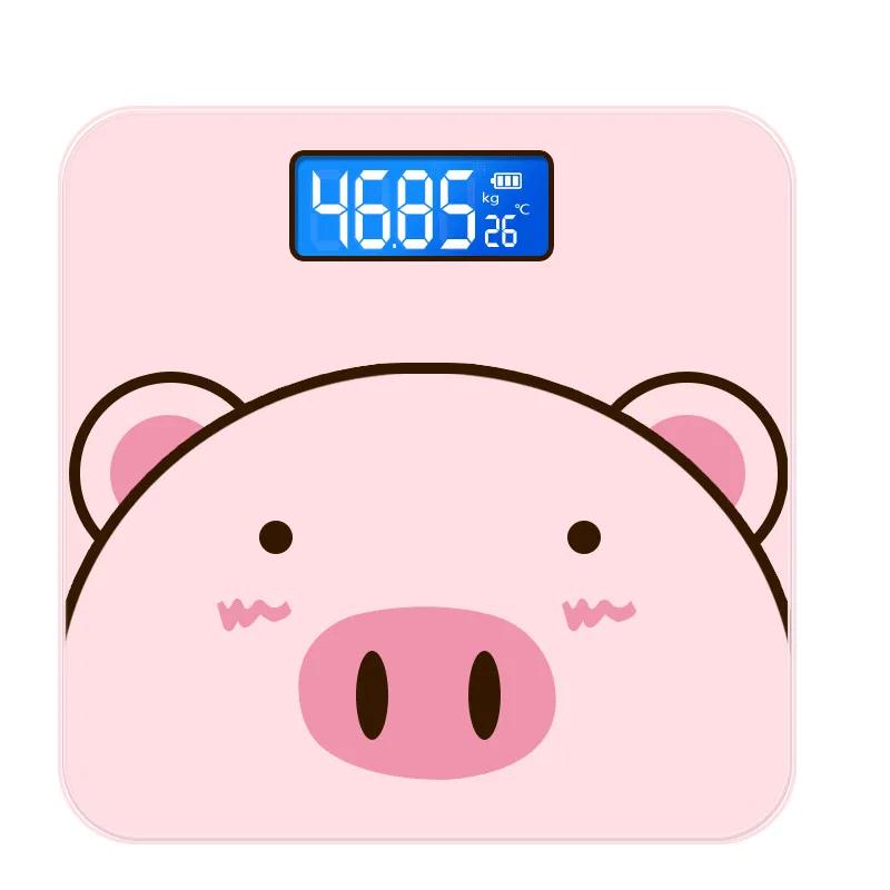 

Cartoon Pig Bathroom Body Scales LCD Display Body Weighing Digital Scales Toughened Glass Floor Electronic Smart Weight Scales