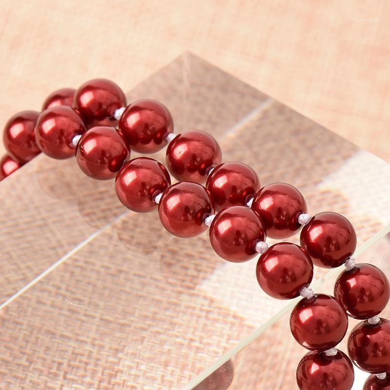 

Long Pearls Cahrm Glittering 8mm Dark Red Color Necklace Making Statement Women Gifts Imitation 36inch H865 Chains