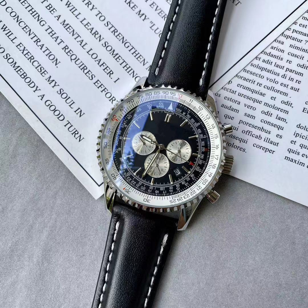 

Automatic multifunctional men's 43mm mechanical watch casual montre de luxe 316L case cowhide stainless steel strap wristwatch, Black