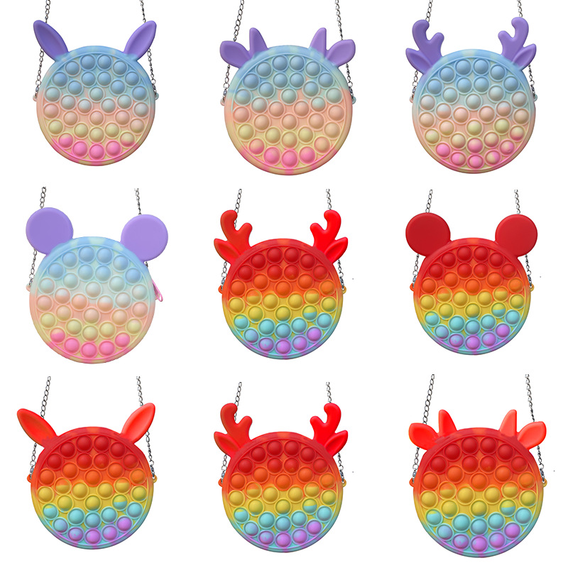 

Rainbow Macaroon Fidget Bubble Chain Bag Purses Kids Boy Girls Novel Cool Design Crossbody Fanny Pack Push Pop Sensory Puzzle Toys Early Leaning Education