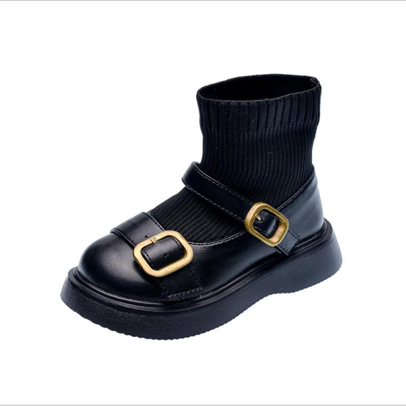 

Boots 2021 Autumn Girls Shoes Stitching Kids Socks Princess Fashion Children Size 26-35, Black;grey