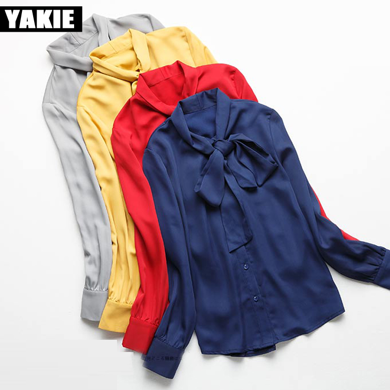 

summer Chiffon Blouses Women Chiffon Blouse long sleeve Office Work Wear shirts Women Tops Plus Size casual bow Blusas 210519, Gray