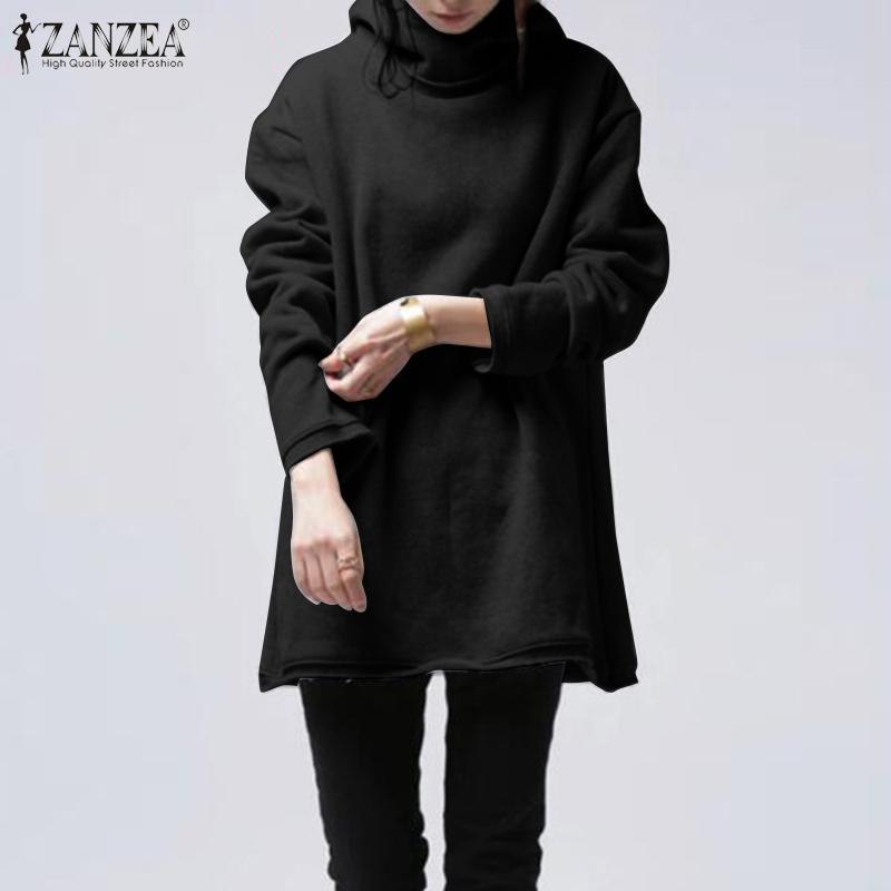 

Women's Hoodies & Sweatshirts ZANZEA 2021 Autumn Long Sleeve Fashion Pullovers Women Loose Hooded Female Solid Hoody Oversized Tunic Tops, Black