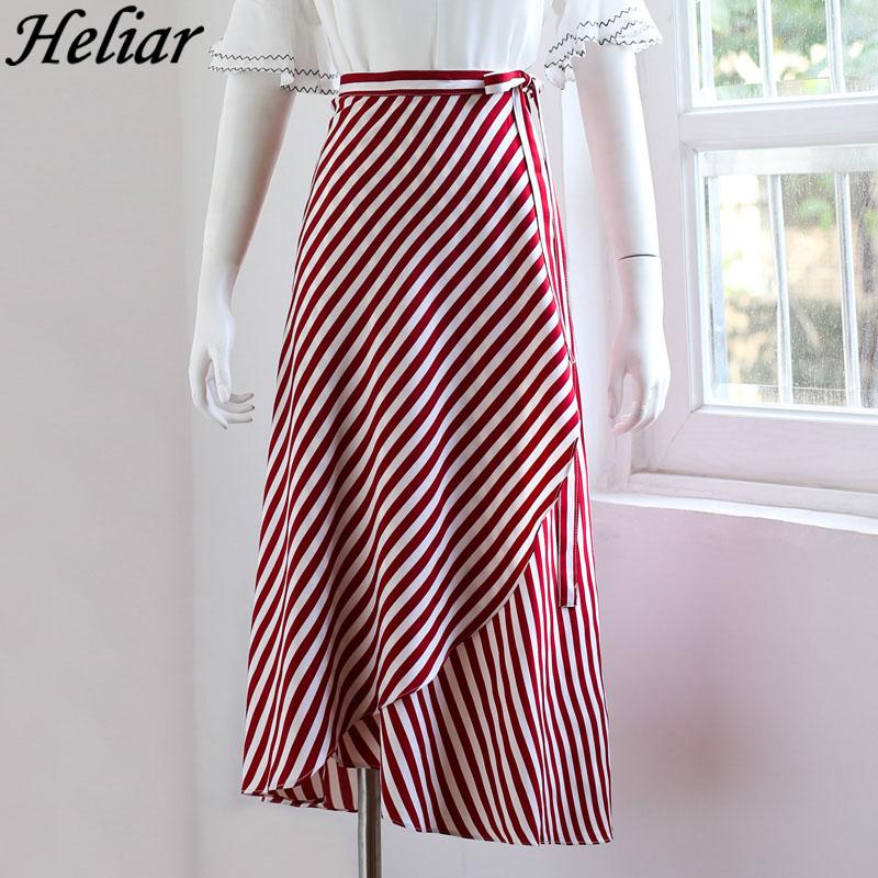 

Skirts HELIAR Striped Long Full Length Elastic High Waist Women Asymmetrical Skirt Vintage Red Autumn Bandage, Black