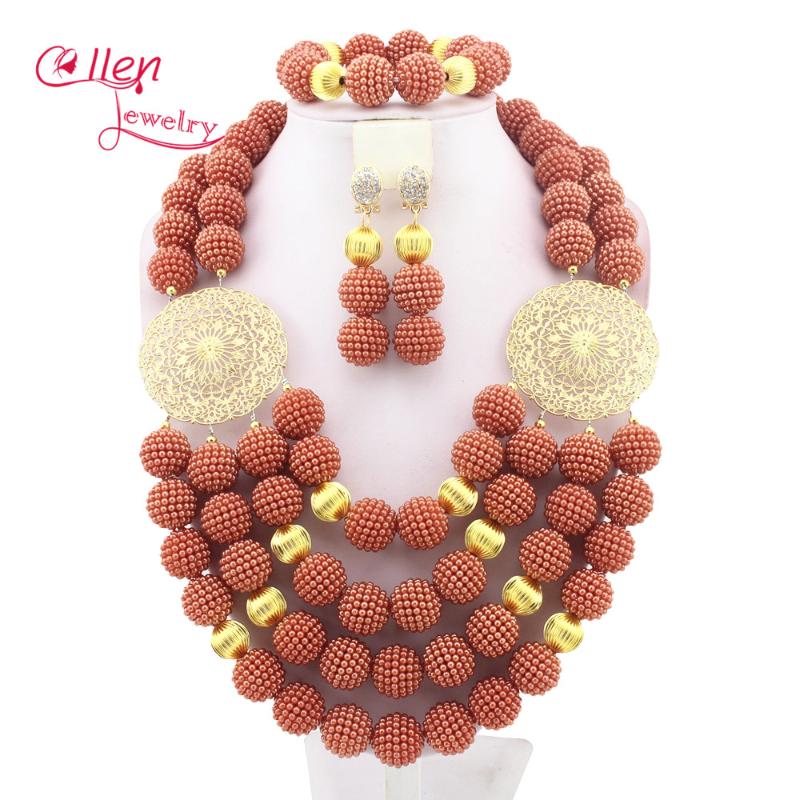 

Earrings & Necklace Nigerian Wedding African Beads Rushed Classic Women Croal Jewelry Sets Arrived Nigeria Set Africa W11196, As pic